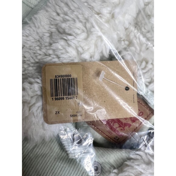 Levi's Jacket Women's 2X Plus Lime Green Sherpa Baby Baggy Trucker Coat  D1 - Picture 3 of 7